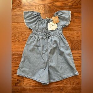 NWT Mayoral Blue Denim romper with white Trim